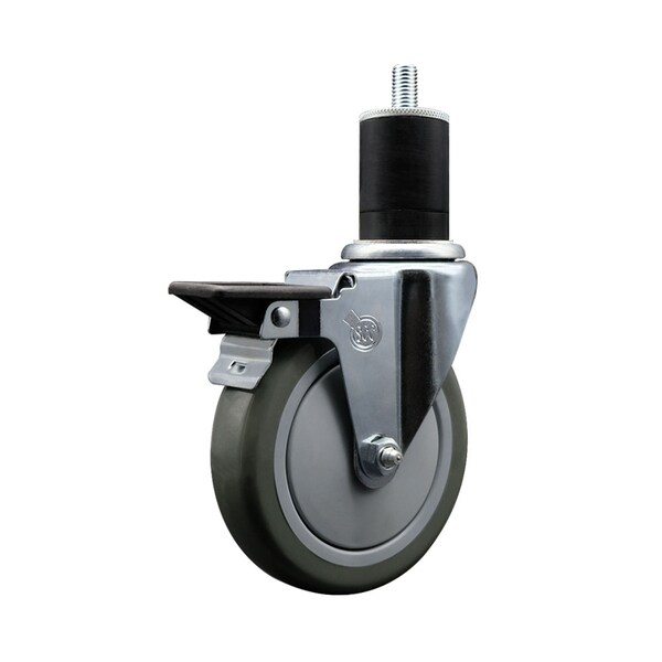 5'' Gray Poly Swivel 1-3/4'' Expanding Stem Caster with Brake